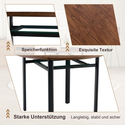 Table ronde à décor de bois marron avec plateau en verre au centre, structure en métal et - Photo 4/7