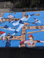 Vntg MLB Baseball print Cotton Fabric 104" Wide x 13 yards Great for Curtains