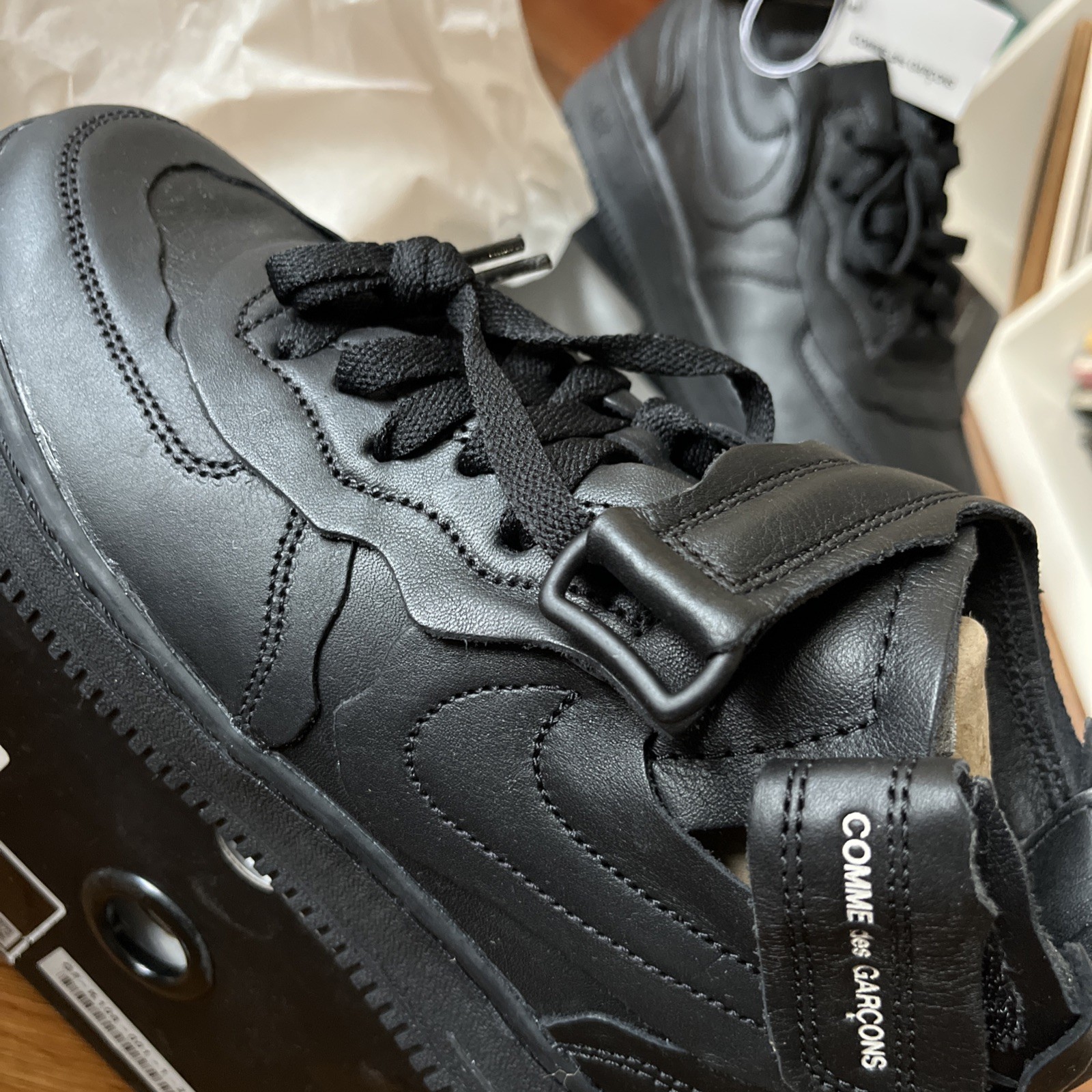 NWT Comme des Garcons Nike Air Force 1 Mid AF1 CDG Black M5.5, W7  AUTHENTIC image 7