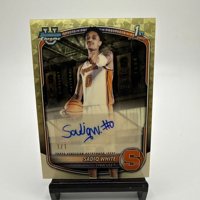 2025-26 Bowman Chrome Sadiq White Gold Vinyl Auto 1/1 Superfractor Syracuse