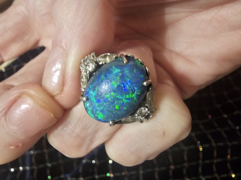 ESTATE MUSEUM ART DECO BLACK AUSTRALIAN OPAL PLATINUM DIAMOND RING CABUCHON $10M