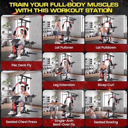 Home Gym, Workout Station with High/Low Pulley System, Multifunctional Home Gym - Picture 7 of 8