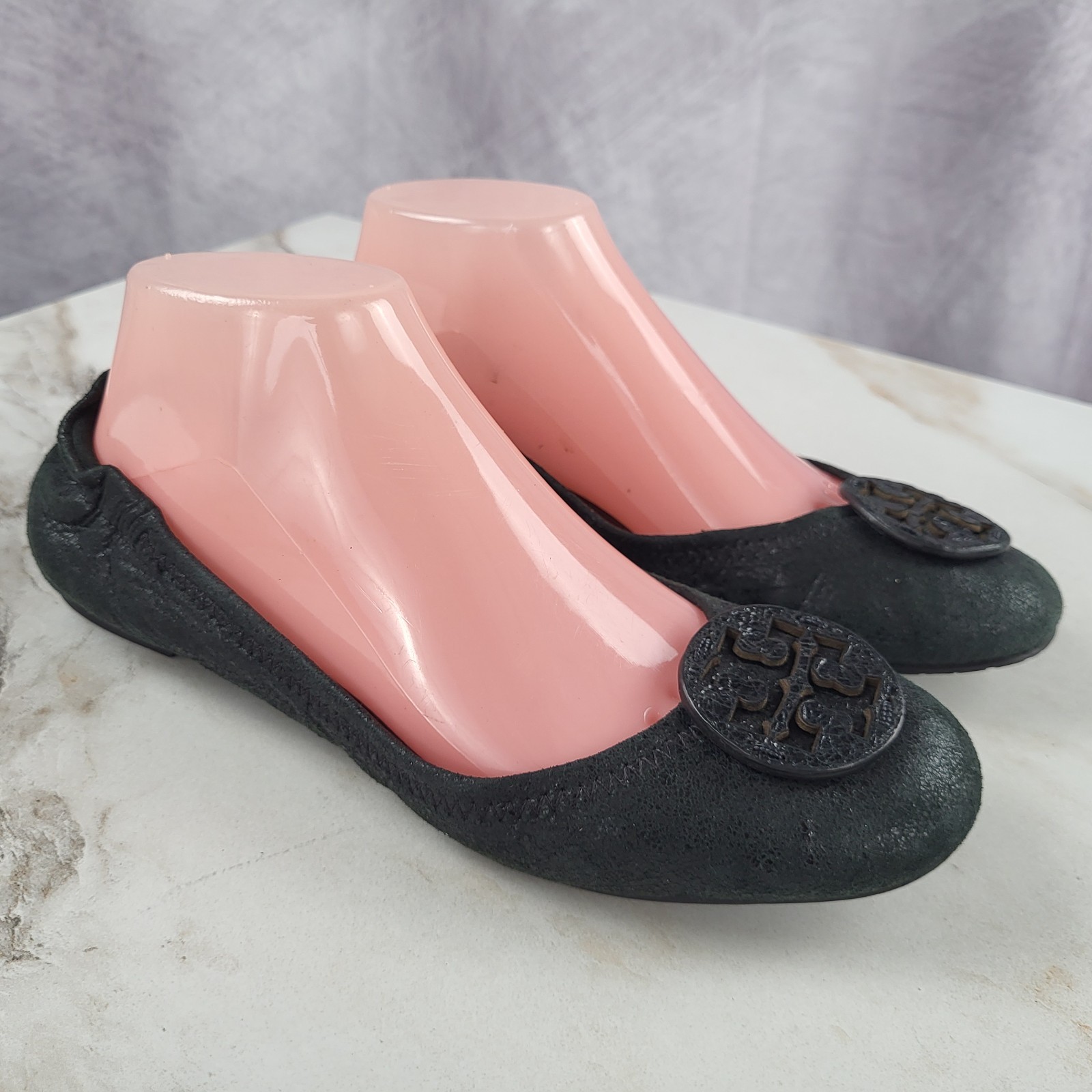 Tory Burch Reva Distressed Leather Ballet Flats Women's Size 8 M Black thumbnail 2