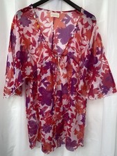 Evie Pink Purple Floral Kaftan Beach Cover Up Size M Sheer Embellished 