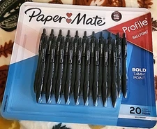 Paper Mate Profile Bold 1.4mm, Retractable Ink Pen, Comfort Grip, Black. 20ct.