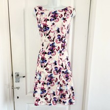 M&Co Floral Linen Dress Womens UK 18 Petite Pink Purple Summer Tea Holiday Boho
