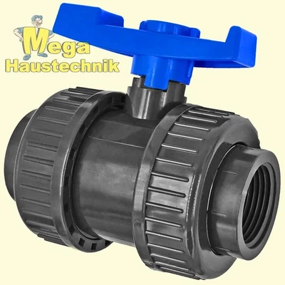 MEGAHAUSTECHNIK PVC Gewinde Fitting Kugelhahn Verschraubung Innengewinde IG Kunststoff PVC Pool
