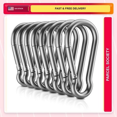 8 Pcs Heavy Duty Lightweight Silver 1.0 Count 8 Carabiner Clips NO Rust 1360lbs