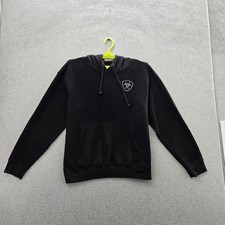 Ariat Men Hoodie M Black Graphic Fleece Flag Activewear Logo Long Sleeve