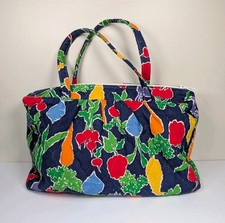 Vintage 80s Jeno Design New Orleans Fabric Veggie Design Shopping Tote Lined