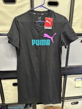 Puma Women's Black Slim fit Logo Essential Round Neck T-Shirt Dress Size L