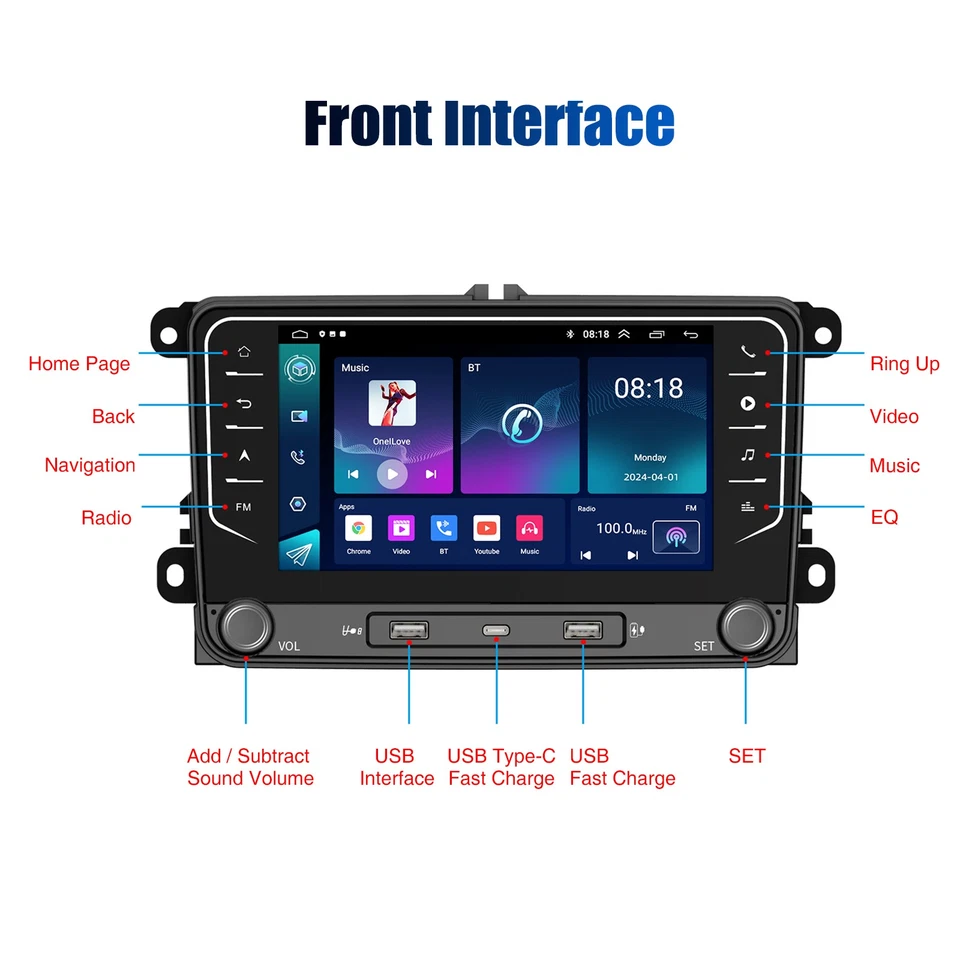 7" Autoradio Android 14 Carplay Per VW GOLF 5 6 Touran Passat Tiguan GPS NAVI - Immagine 2 di 4