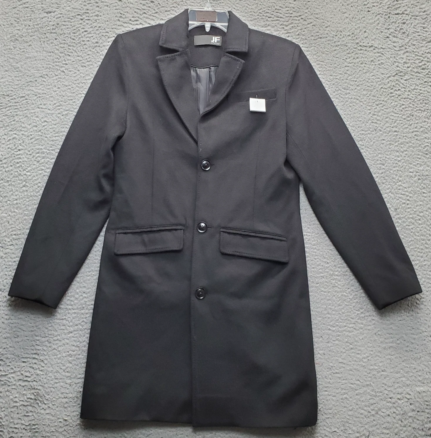 J. Ferrar Wool Trench Coat Mens Small Black Lined Notch Lapel Single Breasted image 1