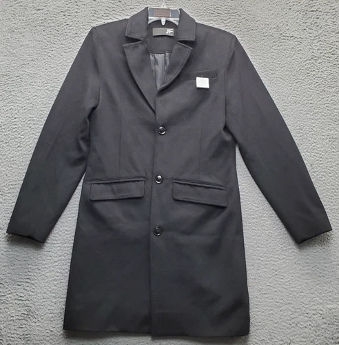 J. Ferrar Wool Trench Coat Mens Small Black Lined Notch Lapel Single Breasted video thumbnail