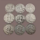 Lot of 9 USA Franklin Half Dollars - 90% Silver 900 111g all 1952 American B1