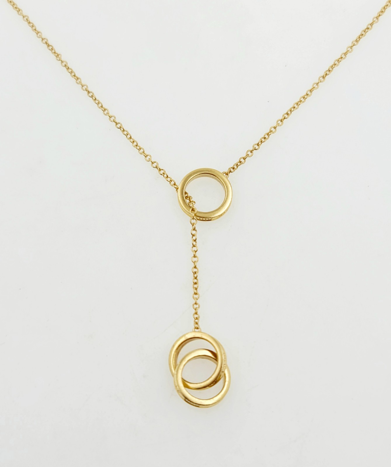 Tiffany & Co 1837 Interlocking Circles 18k Yellow Gold Lariat Pendant Necklace