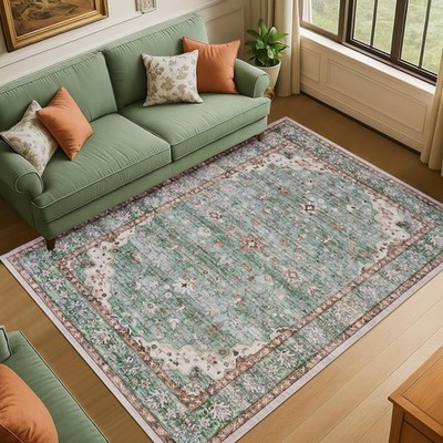 Vintage Teppich 160x230cm Boho Kurzflor Rutschfest Schlafzimmer Teppiche Wohn...