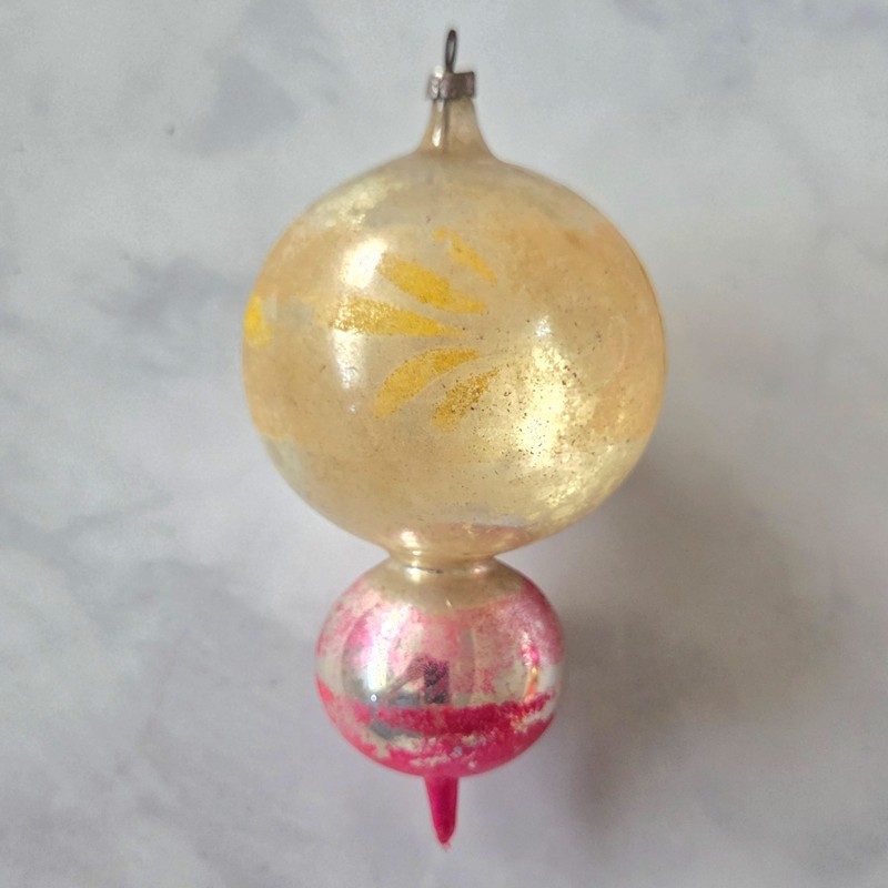 Jumbo Antique German Mercury Glass Christmas Ornament 1930s Double Ball Finial