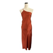 NWT Banana Republic Silk One Shoulder Dress Womens Small Tall Midi Copper Party