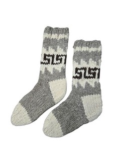 Hand Knit Wool Cabin Socks Gray White Nordic Style Slipper Socks