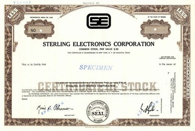 Sterling Electronics Corporation - Specimen Stocks & Bonds