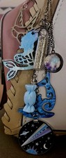 Space Mermaid Purse Charm Keychain With Gold Hardware Attachment handmade