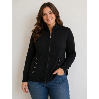 Boston Proper Lace Grommet Full Zip Cardigan Sweater Old Money Quiet Luxury Chic