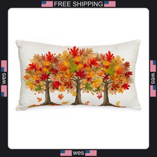 Fall Pillow Cover 12x20 Inch Maple Trees Farmhouse Autumn Decor