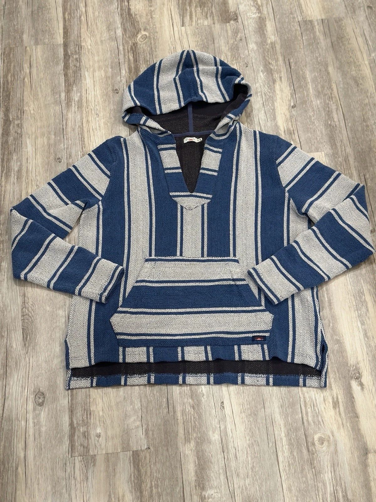 Faherty Women's Baja Beach Poncho Knit Hoodie Size Medium Blue / White