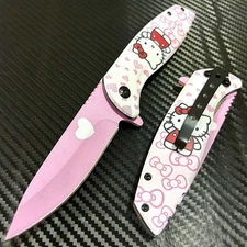 8” Pink Tactical Spring Assisted Folding Pocket Knife Metal Handle Gift For Her