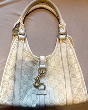 Originale Vintage Gucci Jackie Tasche Schultertasche Leder Weiß Beige