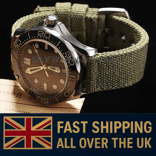 Watch Strap Band Two Piece Nylon Canvas Sailcloth Quick Release 20mm 22mm UK