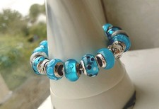Ladies Lovelinks 925 Silver/Turquoise Blue 14 Charm 19cm Bracelet + Safety Chain
