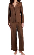 I.n.c. International Concepts Satin Notch Collar Packaged Pajama Set, Brown XL