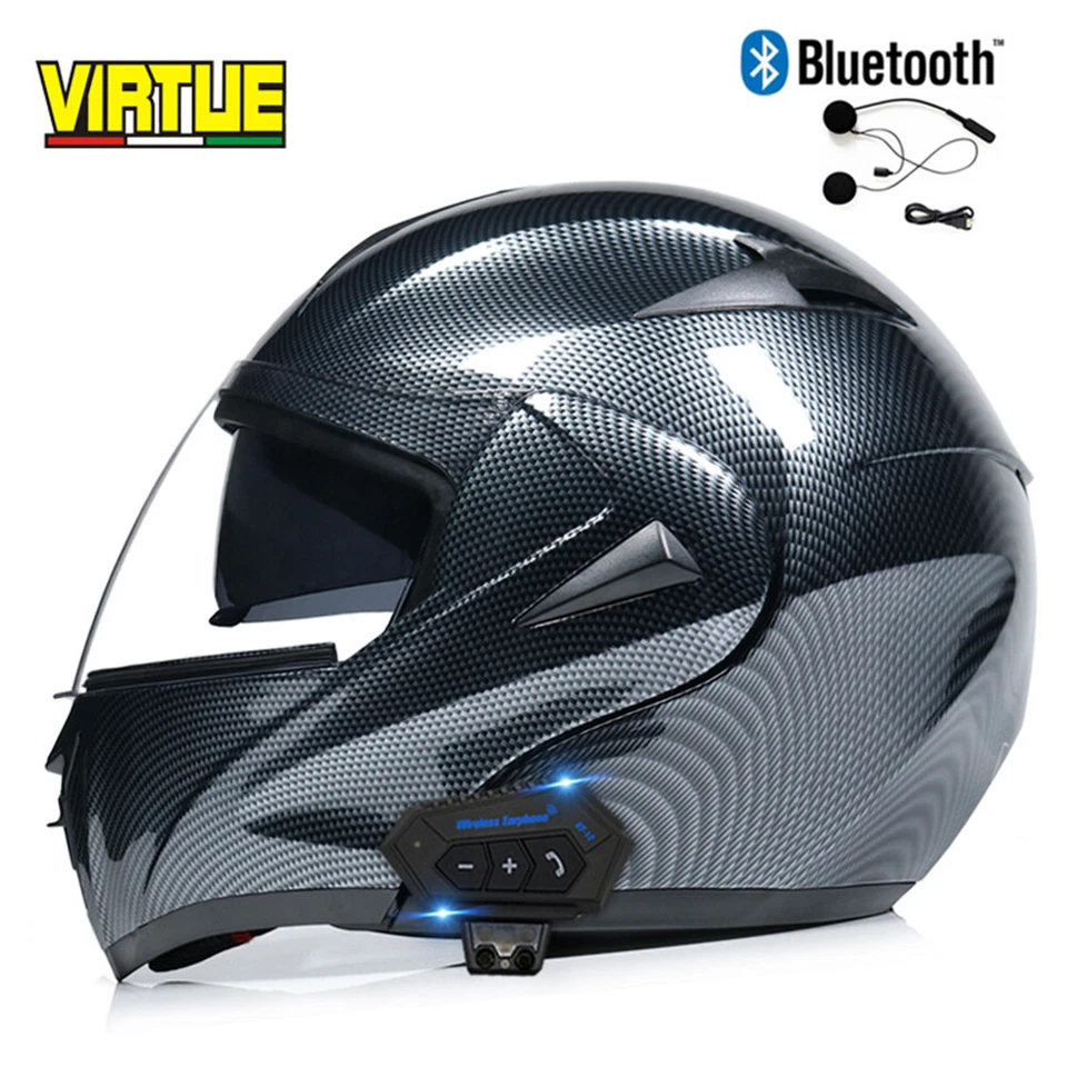 DOT Bluetooth Flip Up Motorcycle Helmet Full Face Dual Lens ATV Motocross Helmet - Image 4 of 4