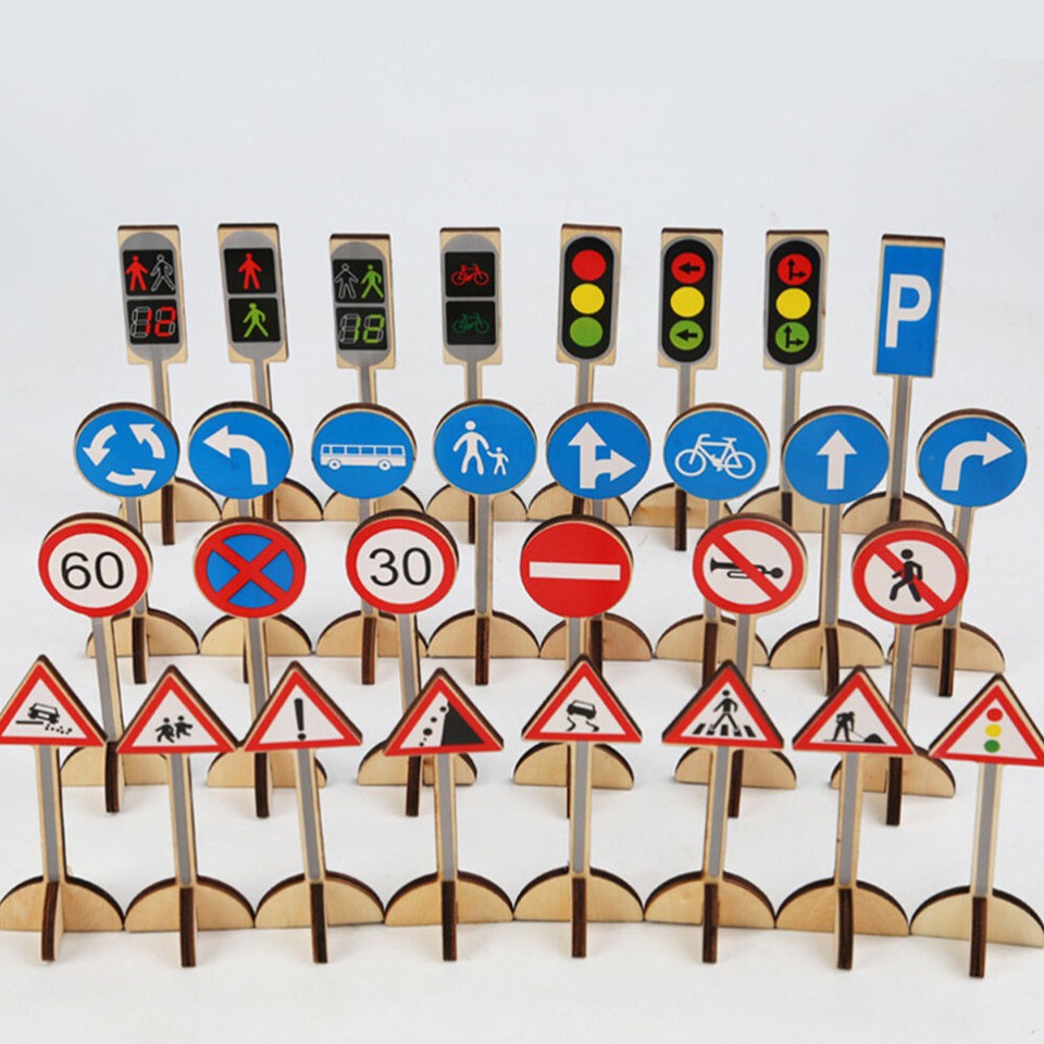 Cabilock Mini Verkehrsschilder Spielzeug - 12 Kegel & 12 Zäune Für Kindersichere Verkehrserziehung