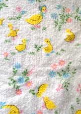 Vtg Ducks & Chicks Flowers North Star by Chatham Baby Receiving Blanket 29x39