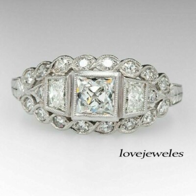 3CT Princess Cut Lab Created Diamond Vintage Art DecoRing 925 Sterling Silver