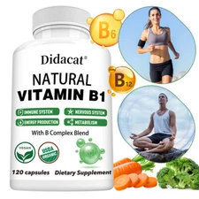 Natural Vitamin B1 Capsules - with 8 Essential Vitamin B Complex for Men & Women