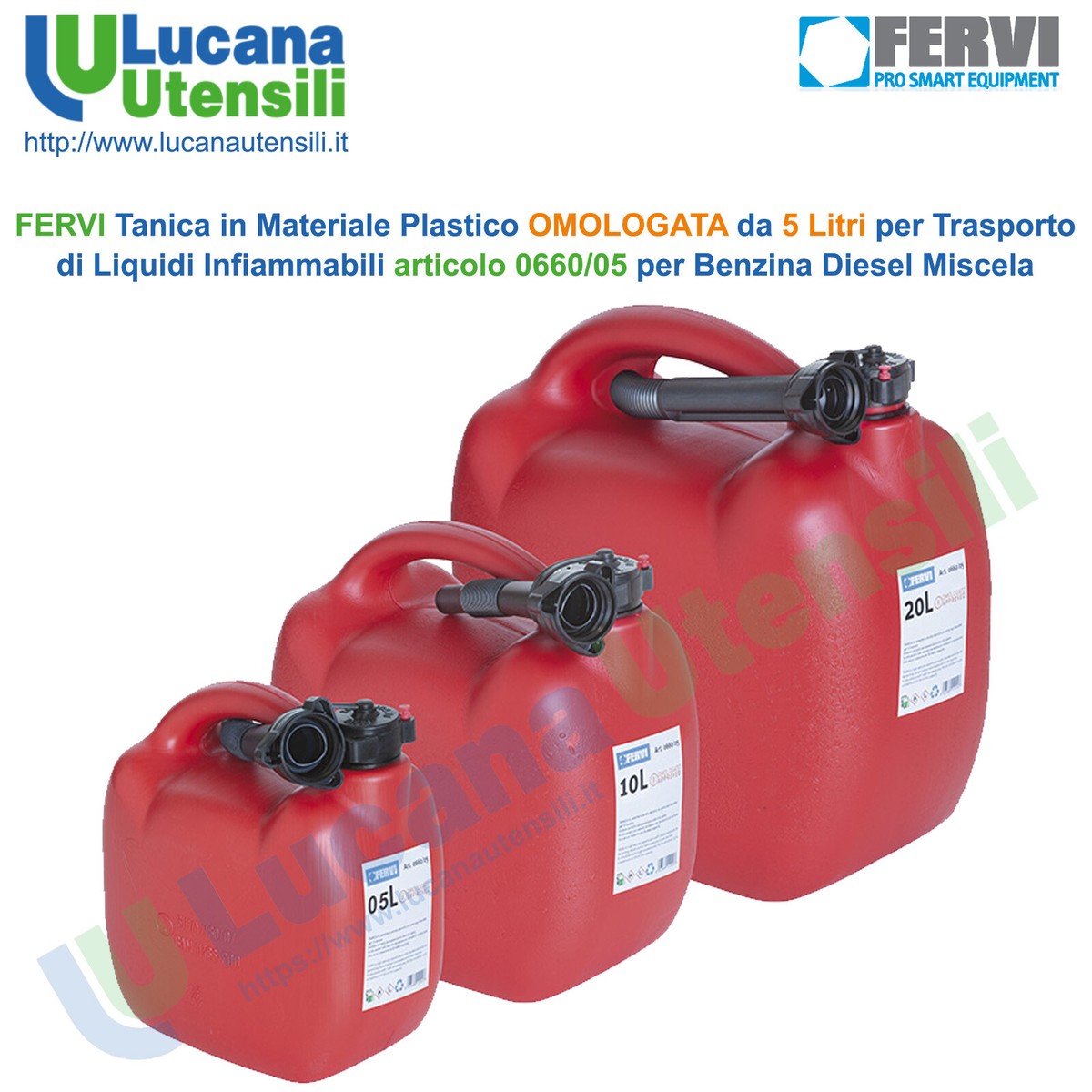 Tanica Carburante In Plastica FERVI Omologata Per Trasporto Diesel Benzina Gasolio Con Beccuccio