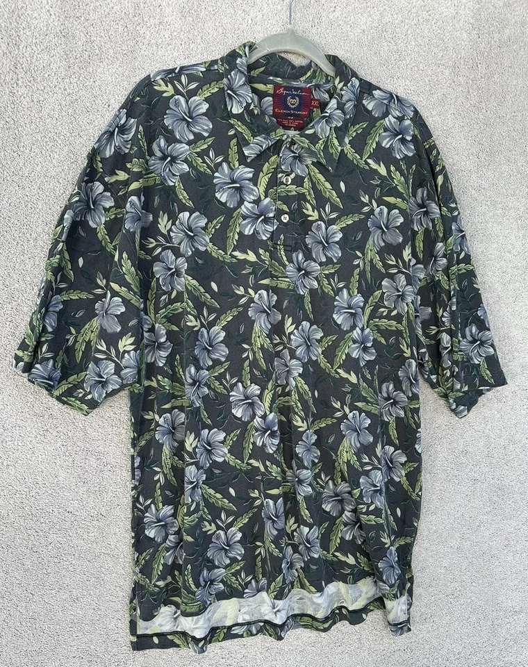 Camisa Polo Byron Nelson Para Hombre 2XL Verde Floral Hawaiana Mezcla Seda Camisa Golf Foto 2 de 4