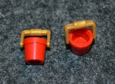 2 ~ Red / Gold Water Bucket Bricks ~ ( Minifigure Accessories ) ~ New Lego Parts
