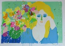 Walasse Ting 丁雄泉 Lady Mit Blumen Vase '81 Handsigniert Lithographie Chinese/US