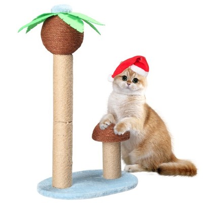 Coconut Palm Tree Cat Scratching Post 27.5'' Natural Sisal Cat Tree Dangling Toy