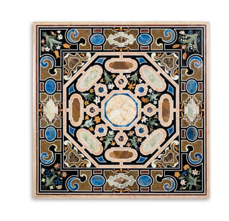 42-inch marble coffee table with semi-precious stone inlay handmade artisanal design