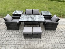Fimous Rattan Outdoor Garden Furniture Set Patio Dining Table Sofa Set Dark Grey
