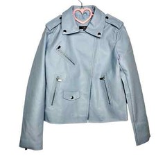 Lulus Nwt Out For The Night Vegan Faux Leather Moto Jacket Chambray Blue Size M