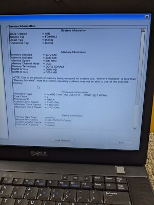 DELL Latitude E6500 15'' 3GB RAM 2.4Ghz Intel Core Duo Processor NO HDD [FC783AB]
