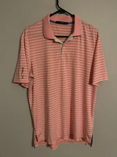 RLX Polo Ralph Lauren Athletic Pink/White Striped Golf Polo Shirt - Men's Large