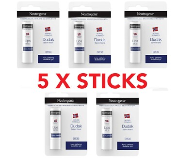 5 x Sticks of Neutrogena Lip Balm Norwegian Formula for Dry, Chapped Lips SPF 20